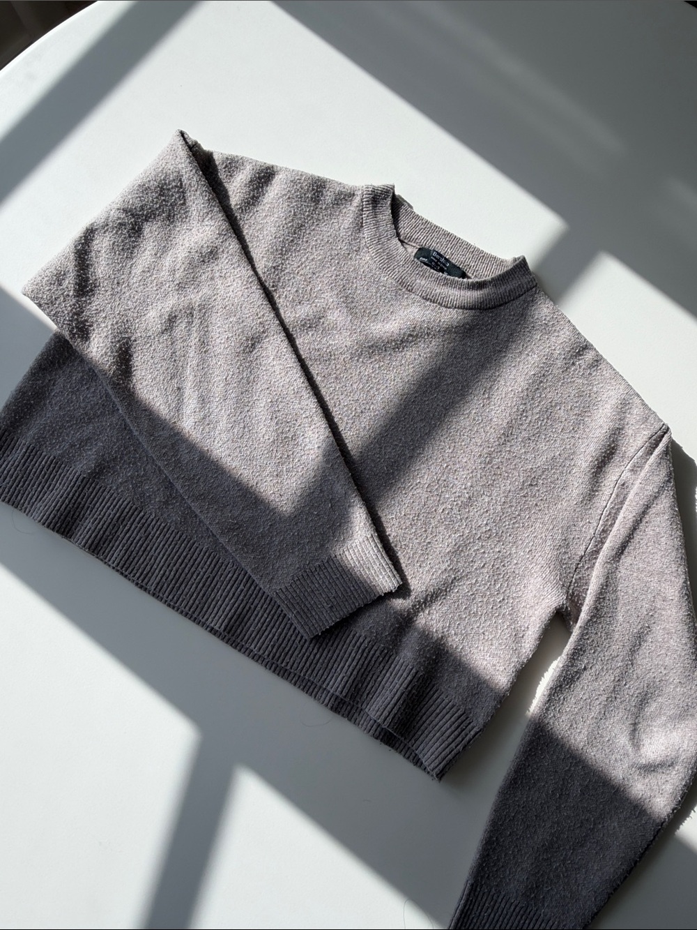 Bershka Women's Cropped Crewneck Sweater in Soft Taupe